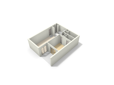 Floor plan for 1 bed, 1 bath, 654 sqft